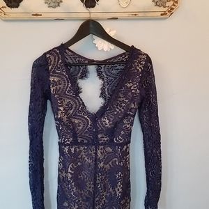 Navy and nude lace dress